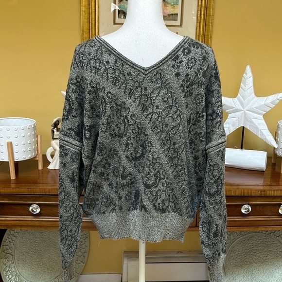 Vtg St Croix Mens Lrg Silver Black Grey Pullover Abstract Mohair Wool Sweater L - Picture 1 of 13